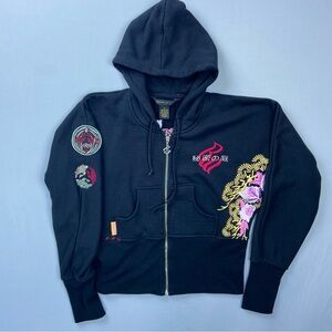 vintage rocawear Hoodie jacket Y2K Women’s Large Cropped Full Zip Back Hit Japan